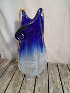 Footed Crystal/Glass Vase Cobalt Blue 11.25x5" Handcrafted Home Decor #4125BMT - Picture 1 of 13