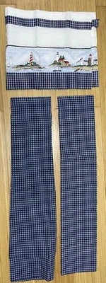 Vintage LIGHTHOUSES & CHECKERED Tier Curtain Set 60"x14" Valance 2 60"x36" - Image 1 of 2