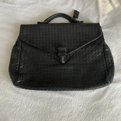Vintage Bottega Veneta Leather Intrecciato Weave Top Handle Black Briefcase - Image 1 of 4