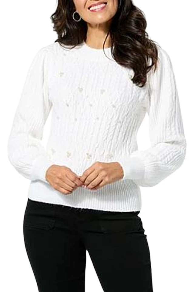 Suéter para mujer Jaclyn Smith manga abullonada tejido con cable garceta Foto 1 de 1