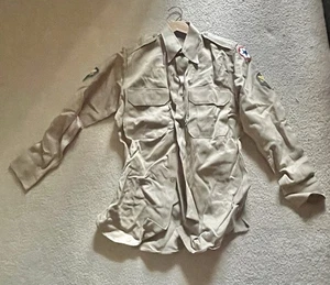 Original WWII U.S. Army Specialist Khaki Uniform Shirt Long Sleeve Patches RARE - Picture 1 of 10