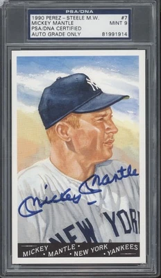 1990 Perez Steele Post Card Mickey Mantle /10000 Mint PSA DNA 9 Auto Chiped Case - Image 1 of 2