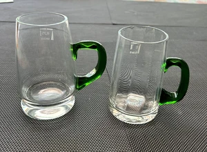2 RASTAL Likely handblown Vintage clear glass w/ green handle MUG 0.2 & 0.25 - Picture 1 of 8