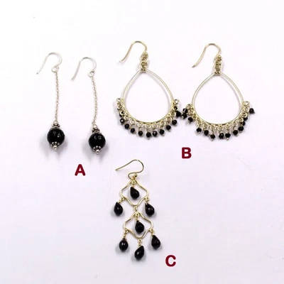 Orecchini pendenti placcati oro pietre preziose onice nero gioielli in... - Immagine 1 di 4