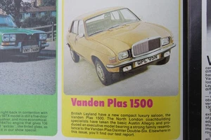 Original PRM 1974 extracted road test VANDEN PLAS 1500 (ALLEGRO) 1 printed sheet - Picture 1 of 2