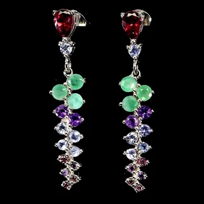 Pendientes de plata esterlina Black Friday pera rodolita granate tanzanita joyería Foto 1 de 4