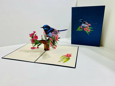 OrigamiPopCards.com Hada Azul Wren Pájaro Pop Tarjeta de Feliz Día de la Madre Foto 1 de 4