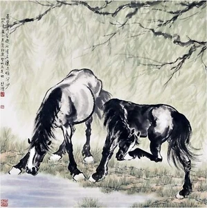 Due Cavalli Sotto Salici Accento Piastrella Murale Cucina Backsplash Marmo Ceramica - Foto 1 di 12