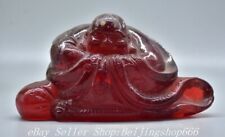 6.8" Old Chinese Red Amber Carved Happy Laugh Maitreya Buddha Statue Sculpture