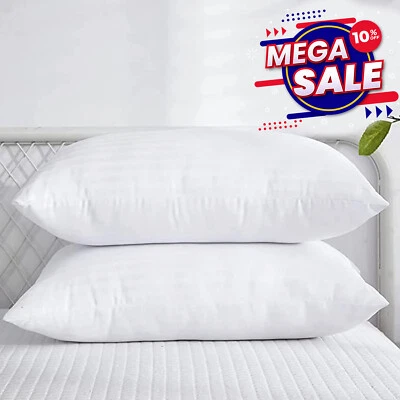 New Large Pillows Pack Of 2 Striped Bounce Back Firm Deluxe Extra Filled Pillows