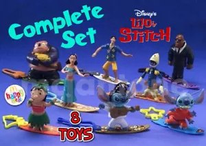 Neu in Verpackung SET 8 McDonald's 2002 LILO & STITCH Disney SURFEN Elvis SURFBOARD Wackel - Bild 1 von 3