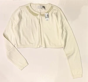 Place Girls 16 Creamy White Pearl Encrusted Shrug Sweater L/S Cotton Blend $30 T - Picture 1 of 1