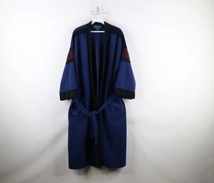 Vtg 90s Streetwear Mens OSFA Color Block Belted Velour Bath Robe Smoker Robe USA - Picture 1 of 13