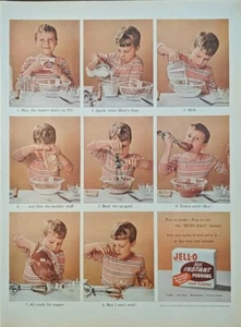 Anuncio impreso vintage de gelatina 1955. Pudín de chocolate instantáneo, niño pequeño - Imagen 1 de 1