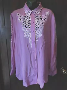 Cher Vintage Bob Mackie Womens Shirt Cut out Long Sleeve Button Lilac Purple Lge - Picture 1 of 12