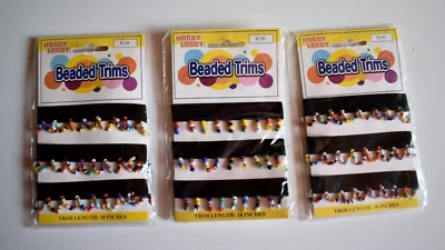 BEADED  TRIM W BLACK  RIBBON  18" LONG  X   3/4  INCHES WIDE  5 NEW PKGS - Image 1 of 2