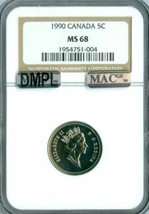 1990 CANADA 5 CENTS NGC MS68 MAC DMPL PQ 2ND FINEST GRADED RARE * - Picture 1 of 2