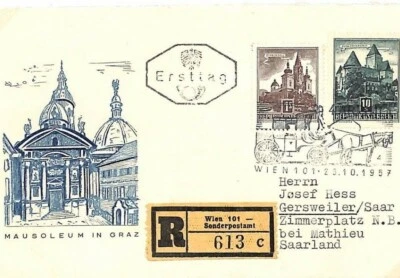 AUSTRIA 1957 FIRST DAY COVER Illustrated FDC Architecture Series {samwells}B173 - Image 1 of 4