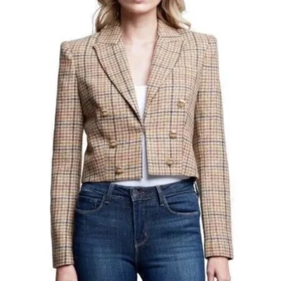 Blazer corto de doble botonadura a cuadros tostado mezcla de lana Elie Tahari para mujer talla 12 Foto 1 de 4