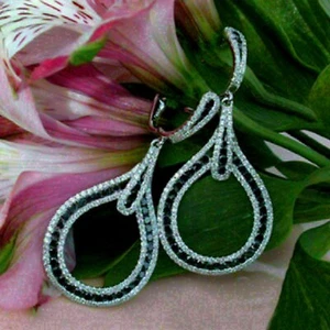 1.20 Ct Round Diamond Simulated Wedding Drop/Dangle Earrings 925 Sterling Silver - Picture 1 of 4