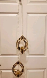 Mid Century Modern Mascot Brutalist Hanging Candle Holder Gold Pendant Lot Of 2 - Picture 1 of 12