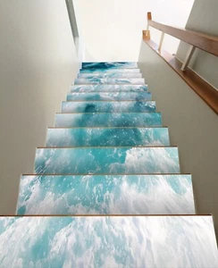 3D Sea Waves E25 Stair Risers Decoration Photo Mural Vinyl Decal Wallpaper E - Picture 1 of 6
