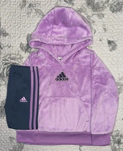 Girls Adidas Purple/Gray Fuzzy Hoodie & Gray/Purple Leggings Set Sz/ 4 - Picture 1 of 10