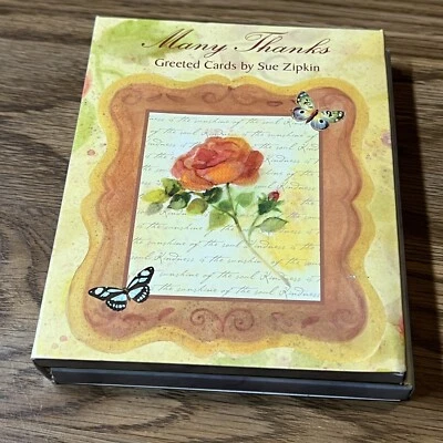 Sue Zipkin Many Thanks Greeted Cards 12 Thank You with Envelope Leanin Tree USA - Image 1 of 4