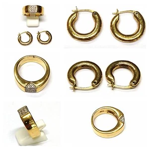 Pierre Lang Ohrringe Creolen und Ring Gr. 60 Zirkonia vergoldet PL Modeschmuck - Picture 1 of 1