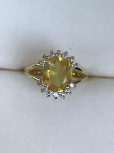 Anillo de compromiso talla grande sintético amarillo citrino ovalado cristales de piedra - Imagen 1 de 11