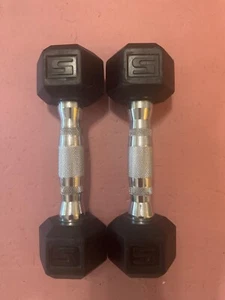 5 LBS RUBBER COATED HEX DUMBBELLS WEIGHTS PAIRS - Picture 1 of 2
