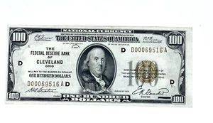 1929 $100 Federal Reserve Note Of Cleveland Ohio AU+++ - Picture 1 of 2