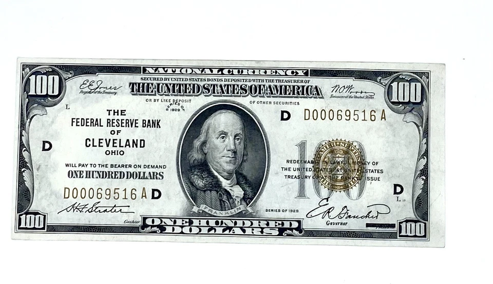 1929 $100 Federal Reserve Note Of Cleveland Ohio AU+++ - Image 1 of 2