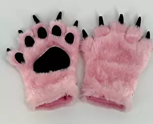 Lazy One Animal Paw Pads and Claws Plush Mitts Gloves Pink Bear Adult Size - Picture 1 of 4