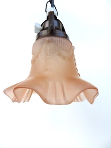 JUGENDSTIL DECKENLAMPE LAMPE MESSING GLAS SCHIRM - Bild 1 von 15