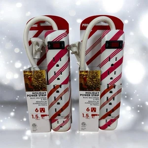 2er Pack Holiday Steckdosenleiste Prime PBCC1118 6 Steckdosen rot & weiß Zuckerstange - Bild 1 von 8