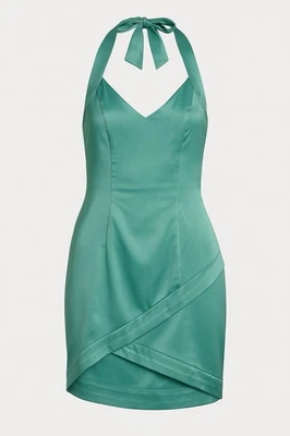 Pilgrim Sleek Saturn Halter Mini Dress 12AU 8US Teal Green Satin Cocktail Party - image 1 of 4