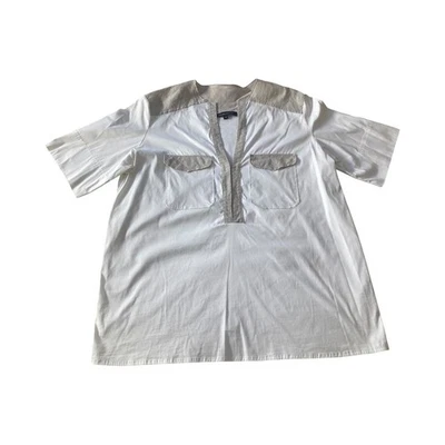 Camisa túnica Walter Voulaz blanca beige manga corta bolsillos hecha en Italia Foto 1 de 4