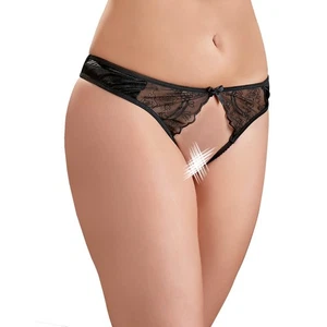 Sexy Satin String Slip Spitze S M L XL 2XL Schritt offen schwarz Damen Dessous - Bild 1 von 30