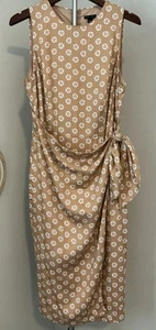 Ann Taylor Women Sz8 Caramel Beige Floral Midi Dress Waist Faux Wrap - Picture 1 of 9