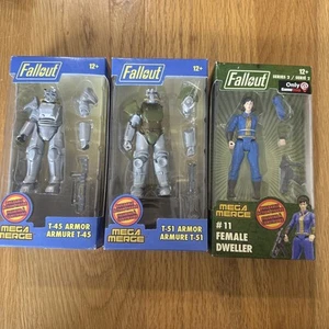 Lot Of 3 Fallout Mega Merge 4” T-51 Armor, T-45 Ñ & #11 Female Dweller Just Toys - Picture 1 of 3