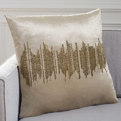 Deston Darling Throw Pillow, 22"x22", Beige/Gold - Image 1 of 4