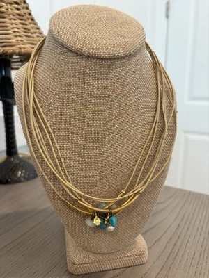 Collar pulsera envolvente de cuero dorado Sea Smadar Elias turquesa dijes Israel Foto 1 de 4