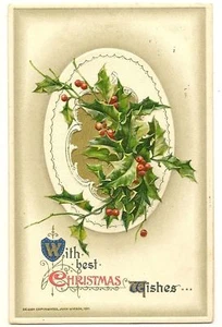 1910 John Winsch Christmas Holly with gold  postcard - Picture 1 of 1