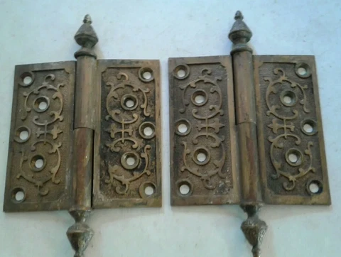 5" Victorian Bronze/Brass Steeple Lift Off LH Antique Door Hinges Pair Hardware Cover