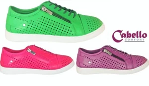 Cabello Comfort Shoes leather lace up zip sneakers Cabello Shoes EG17 Colours - Picture 1 of 14