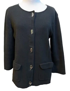 Black Jones New York Signature Combed Cotton Cardigan Toggle Jacket Gr. M - Bild 1 von 5
