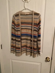 Pink Rose Premium Open Cardigan Sweater Size Medium Striped Long Sleeve - Picture 1 of 5
