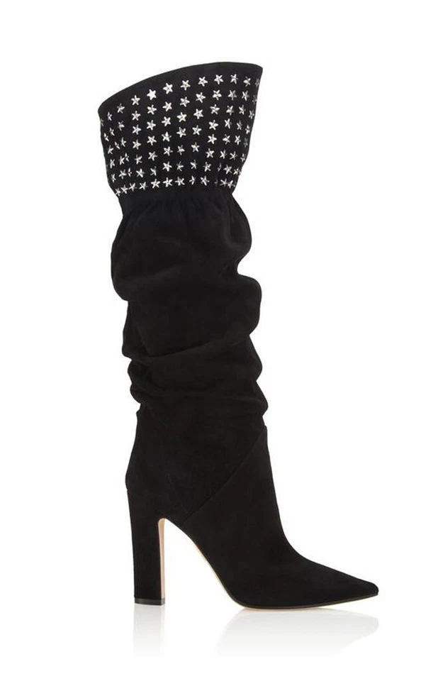 $795❤️38.5/8.5 Botas Mellon holgadas negras gamuza CUERO sobre la rodilla TACÓN ALTO ITALIA Foto 1 de 4