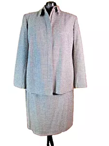 Vtg Ralph Lauren 20W Wool Checked / Houndstooth Zip Blazer & Skirt Suit - Picture 1 of 12